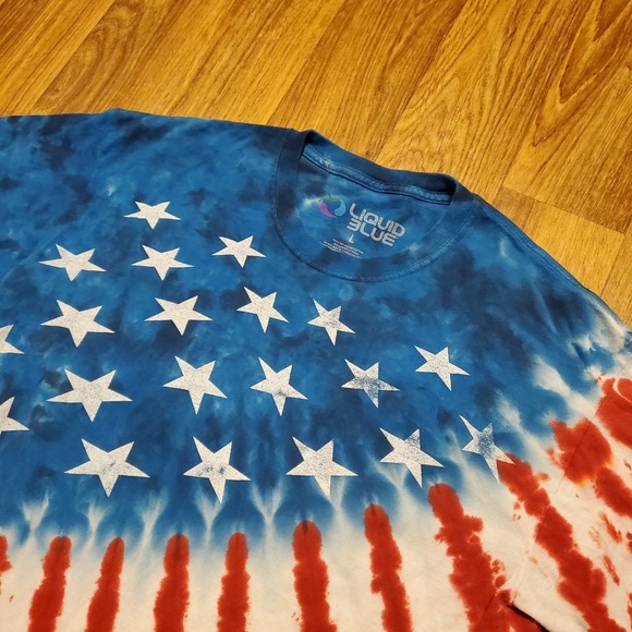 Liquid Blue Tie Dye Shirt Adult Large American Flag‎ Fourth Of July Celebration - Picture 1 of 6